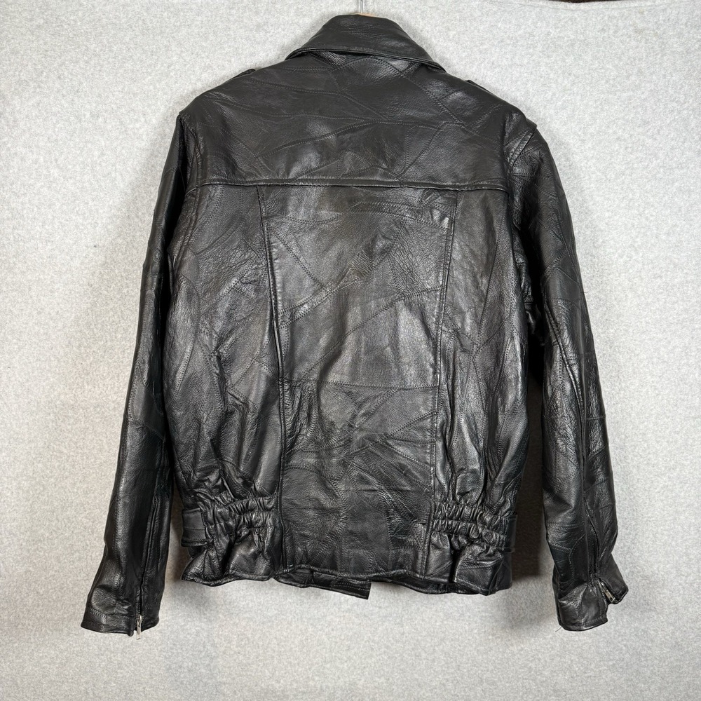 Vintage Patchwork Leather Bomber Jacket Mens Medium Black Zip Moto Cropped - Picture 6 of 11
